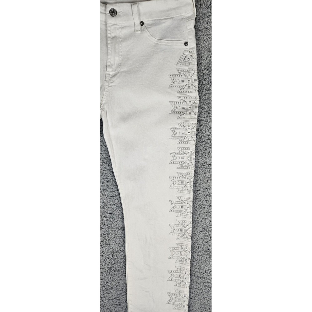 7 For All Mankind Women's Jeans 30x26 White Studded Slim Straight Stretch Denim - Picture 4 of 9